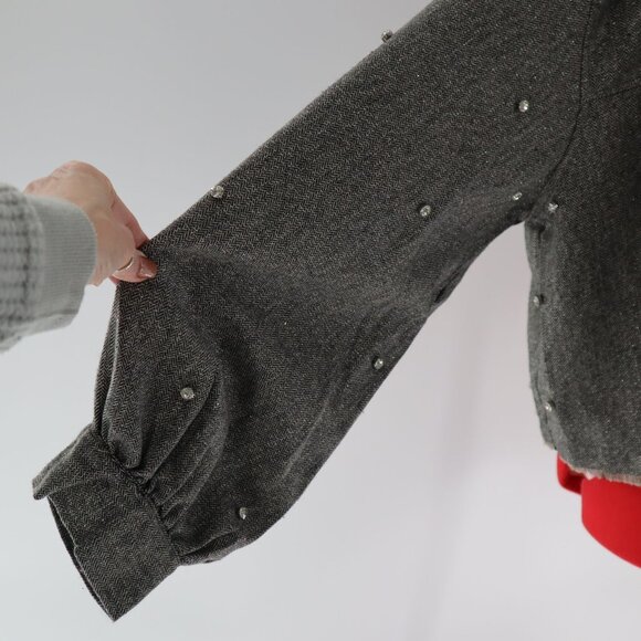 Vocal Embellished Shacket Womens Gray GLam Rock Contemporary Transitional NWT - Picture 7 of 11